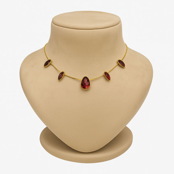 Royal Red Crystal Drop Necklace with Gold Toned Chain for Festive Wear